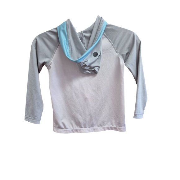 Boys Gray & Light Blue Shark Hoodie Long Sleeve 5T UPF 50+ Swim Shirt By Wonder - Picture 4 of 5